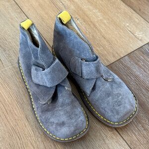 Mini Boden Gray Suede Kids Ankle Boots with Yellow Accents